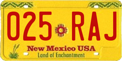 NM license plate 025RAJ