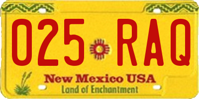 NM license plate 025RAQ