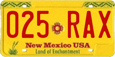 NM license plate 025RAX