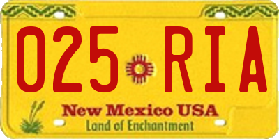 NM license plate 025RIA