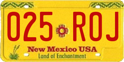 NM license plate 025ROJ