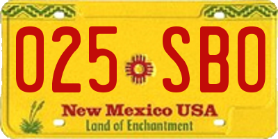 NM license plate 025SBO