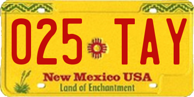NM license plate 025TAY