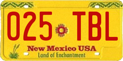 NM license plate 025TBL