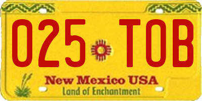NM license plate 025TOB