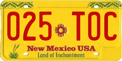 NM license plate 025TOC