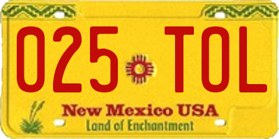 NM license plate 025TOL