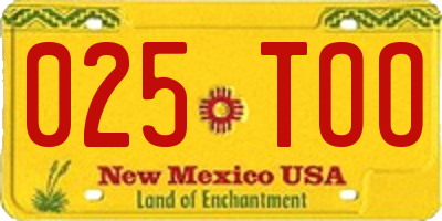 NM license plate 025TOO