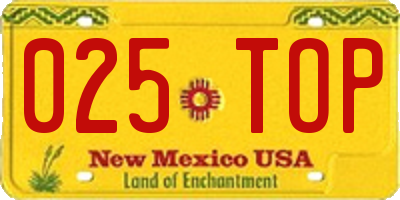 NM license plate 025TOP