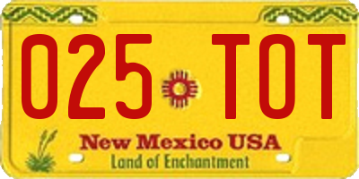 NM license plate 025TOT