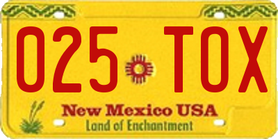 NM license plate 025TOX
