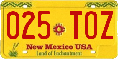 NM license plate 025TOZ