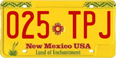 NM license plate 025TPJ