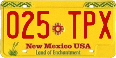 NM license plate 025TPX