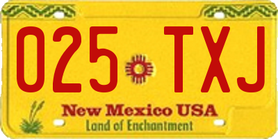 NM license plate 025TXJ