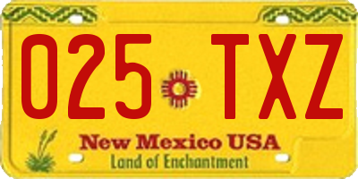 NM license plate 025TXZ