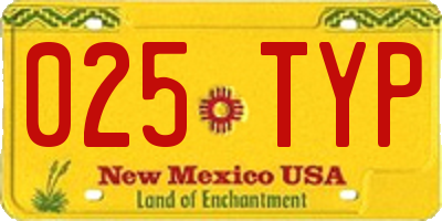 NM license plate 025TYP
