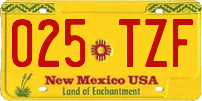NM license plate 025TZF