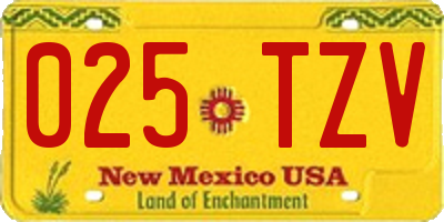 NM license plate 025TZV