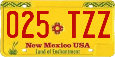 NM license plate 025TZZ