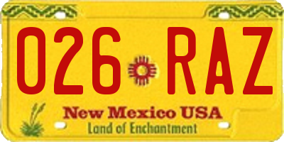 NM license plate 026RAZ