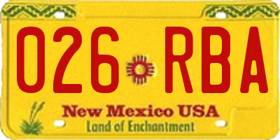 NM license plate 026RBA