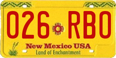 NM license plate 026RBO