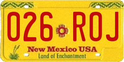 NM license plate 026ROJ