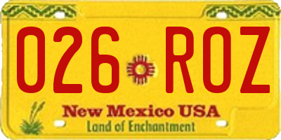 NM license plate 026ROZ
