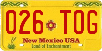 NM license plate 026TOG