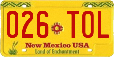 NM license plate 026TOL