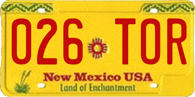 NM license plate 026TOR