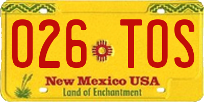 NM license plate 026TOS