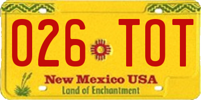 NM license plate 026TOT