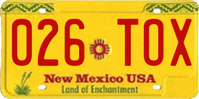 NM license plate 026TOX