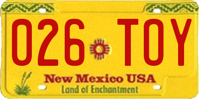 NM license plate 026TOY