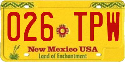 NM license plate 026TPW
