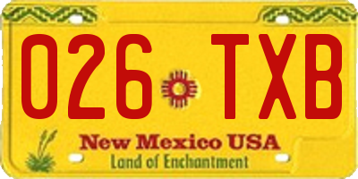 NM license plate 026TXB