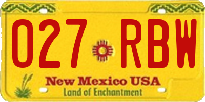 NM license plate 027RBW
