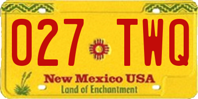 NM license plate 027TWQ