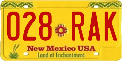 NM license plate 028RAK