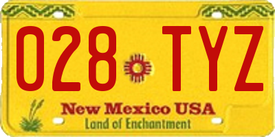 NM license plate 028TYZ