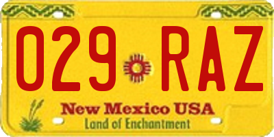NM license plate 029RAZ