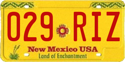 NM license plate 029RIZ