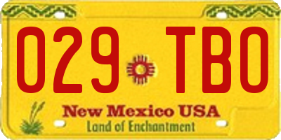 NM license plate 029TBO