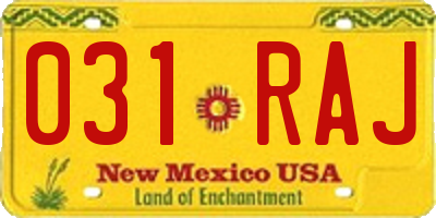 NM license plate 031RAJ