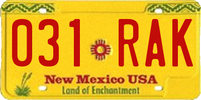 NM license plate 031RAK