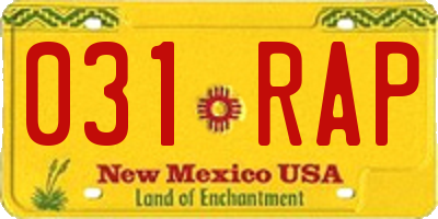 NM license plate 031RAP