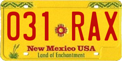 NM license plate 031RAX
