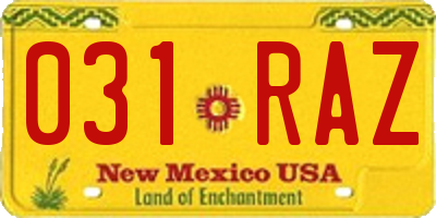 NM license plate 031RAZ